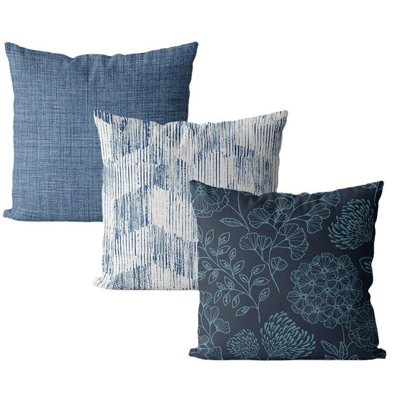 American Blue Retro Cotton Linen Single-sided Pillow Case Sofa Living Room Bedroom Cushion Pillow Home Waist Pillow