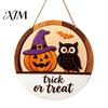 Trick or Treat Hanger Halloween Layered Round Door Hanger, 3D Pumpkin Ghost Owl Wood Welcome Sign, Decorative Festive Ornament Farmhouse Front