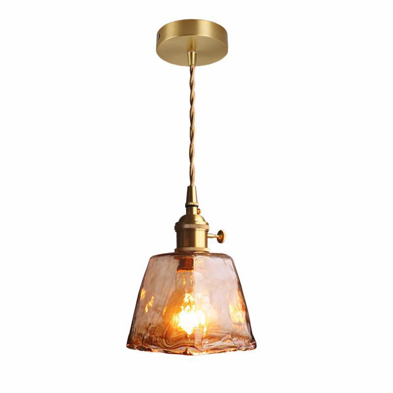 Retro Brass & Glass Bedside Lamp - Single Head Chandelier for Bedroom, Restaurant, Bar, or Store Entry.