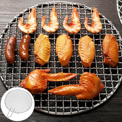 Newest Round Stainless Steel BBQ Grill Roast Mesh Net Non-stick Baking Pan with Handle