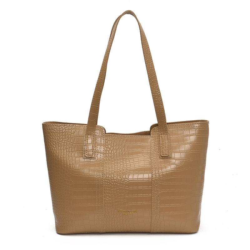 Premium Sense Solid Color Simple Crocodile Pattern Large Capacity Tote Bag Women's 2025 New Trend Fashion Versatile Shoulder Bag