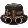 Victorian Steampunk Top Hat with Classic Goggles Vintage Accessories Set Gothic Headwear for Adult Halloween Dress Up Party