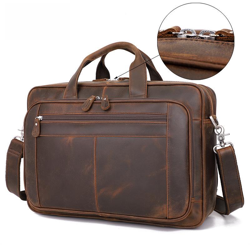 Jiameida Retro Leather Men's 17-Inch Briefcase and Handbag