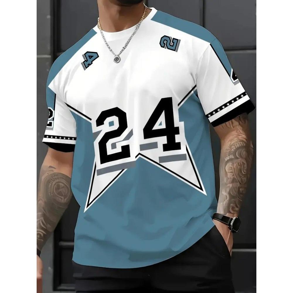 Men's sports T-shirt with numbers - machine washable polyester fiber fitness shirt, suitable for fitness, sports, and casual wear