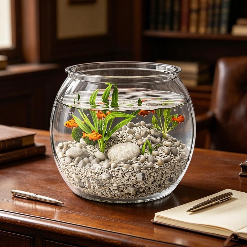 Modern Round Fish Bowl PET Plastic Perfect As Desktop Or Table Decoration For Kids And Adults
