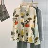 Spring Autumn Vintage Floral Printing Long Sleeve Shirt Women Polo-neck All-match Cardigan Blouse Female Top