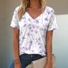 T-shirt estiva casual e alla moda con scollo a V, maniche corte e fantasia per donna. Stile ampio e casual, adatto da indossare per le signore.