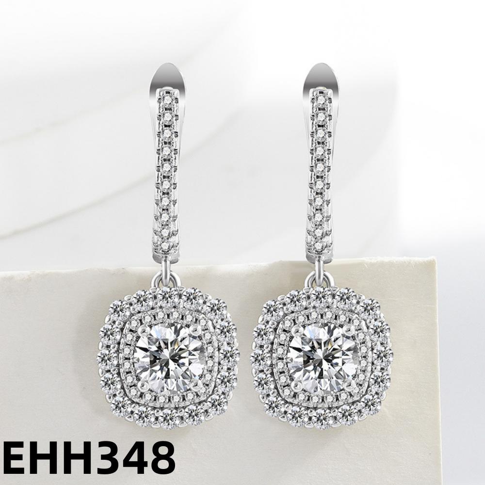 925 Sterling Silver Fashion Luxury Sparkle Zircon Square Earrings Ladies Birthday Anniversary Party Wedding Elegant Jewelry