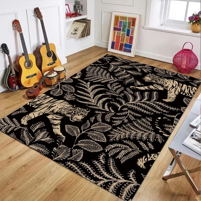 

Exotic Jungle Tiger Pattern Area Rug Dark Stain-Resistant Carpet for Living Room Non-Slip Washable Bedroom Entryway Doormat Boho 40x60CM