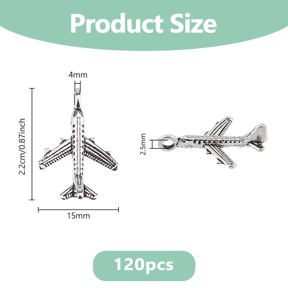 120Pcs Tibetan Style Alloy Pendants Passenger Airplane Charms Cadmium Free & Lead Free Antique Silver 22x15x3mm Hole: 2.5mm