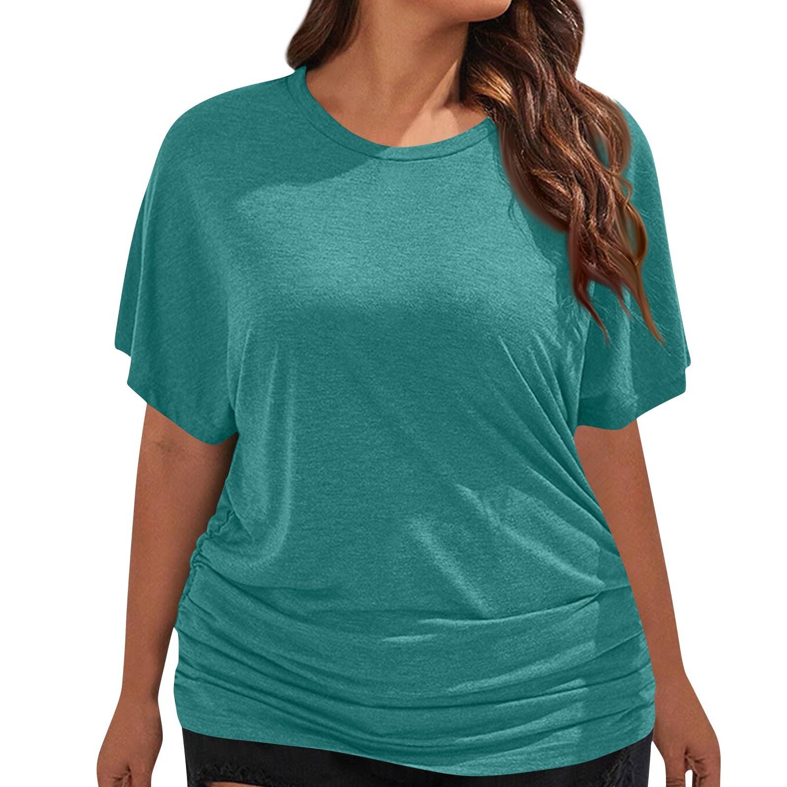 

Жіноча модна однотонна вільна повсякденна футболка з круглим вирізом і короткими рукавами L зелений