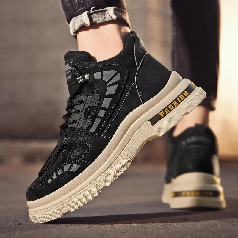 Fashion Leather Tooling Boots For Men New Style Came Lace-up Basic Casual Motorcycle Shoes Top Quality Wear-resistant Popular Anti-wear