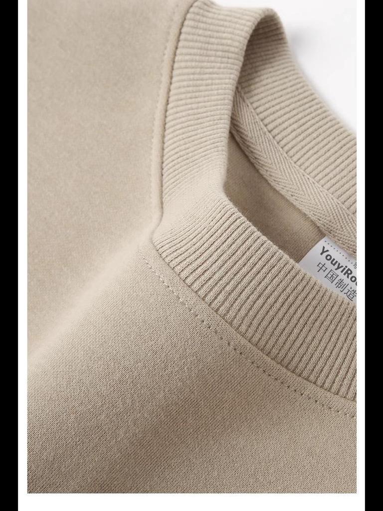 Unisex Heavyweight Cotton Sweatshirt, 300g, Long-Sleeve, Round Neck, Plus Velvet, Solid Color.