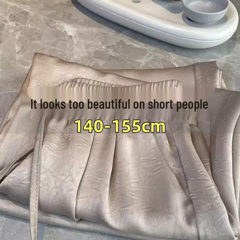 Women's Small Silky Wide-Leg Pants, Summer Eight-Point Length, Thin & Draped Texture