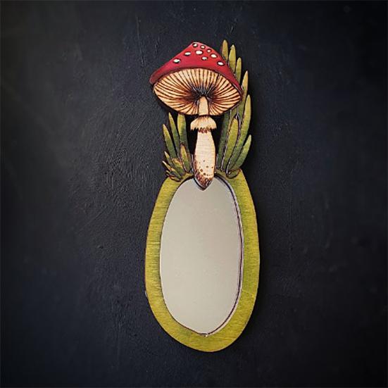 Specchio dal design unico, facile da appendere, vintage, accuratamente lucidato, a forma di fungo, regalo perfetto, attraente specchio in legno a forma di fungo per soggiorno