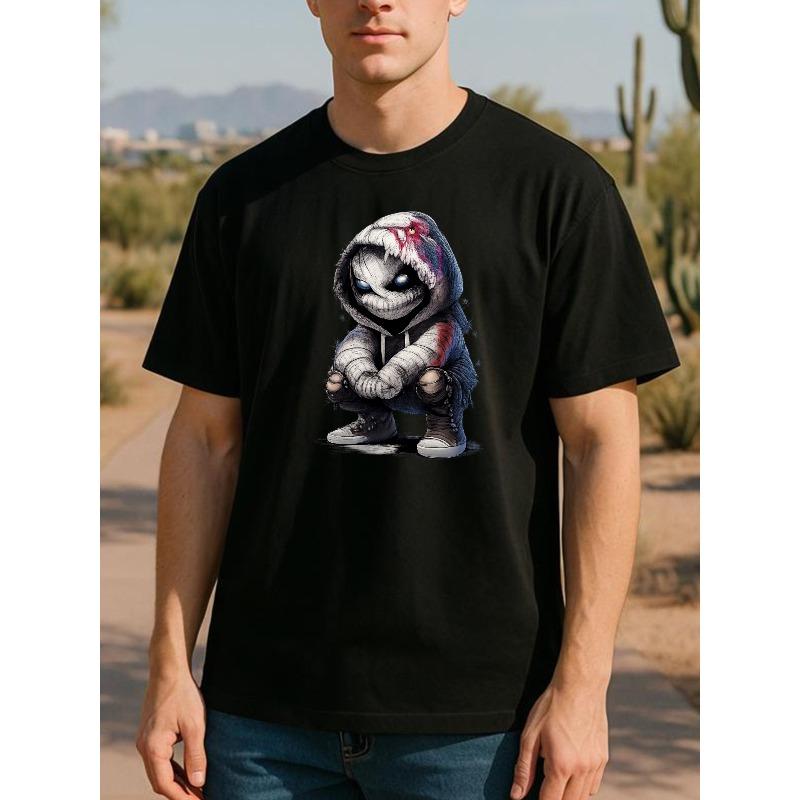 

European sizes Men S Graphic Print Crew Neck T-Shirt | European and American Street Style Short-Sleeved, 4XL чорний