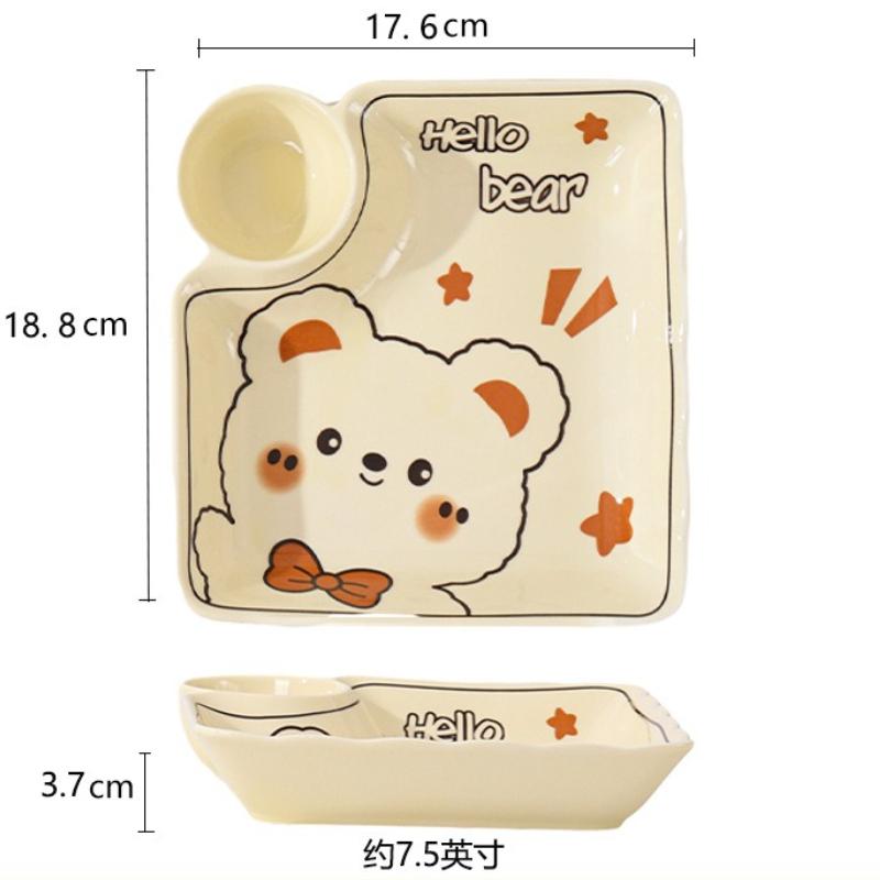 Cartoon Ceramic Dumpling Plate Sushi Plate Vinegar Dish Dumpling Plate Compartmented Dinner Plate Tableware Bowls and Dishes