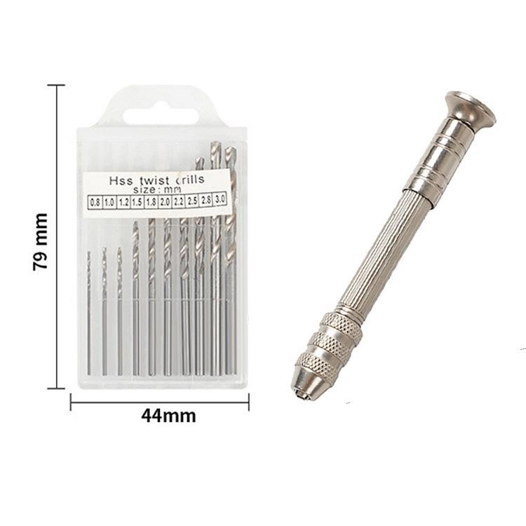 11pcs Set Manual Twist Drill Bit Watchmaker Drilling Rotary Tool Pin Vice Watch Repair Tools Mini Hand Drill Woodworking Tools