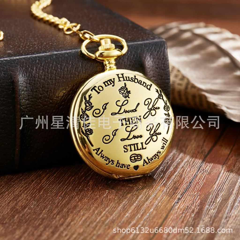 Steampunk Full Hunter Golden/Silver/Black Quartz Analog Alloy To My Daughter Pocket Watches/To My SON Pocket Watches Pendant Chain Roman Number Clock
