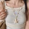 Resin Natural Stone Starfish Pendant Necklace Niche Vacation Style Collarbone Chain Versatile Simple and High-end Jewelry
