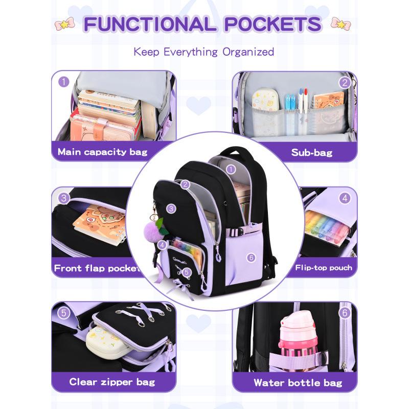 Pink Large Capacity Three-Piece Backpack Set for Junior High School Girls