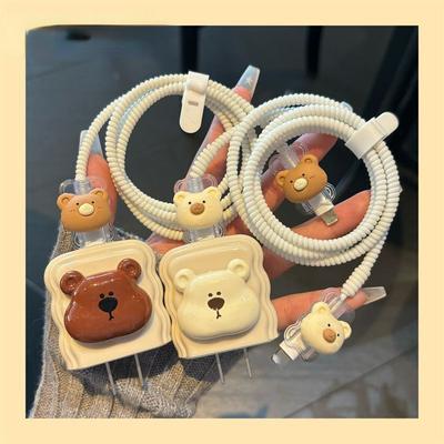 Cute Bear Pattern Apple 15promax Charger Protective Case for iPhone 14 13 Data Cable Anti Break 12 Fast Charge 18/20w
