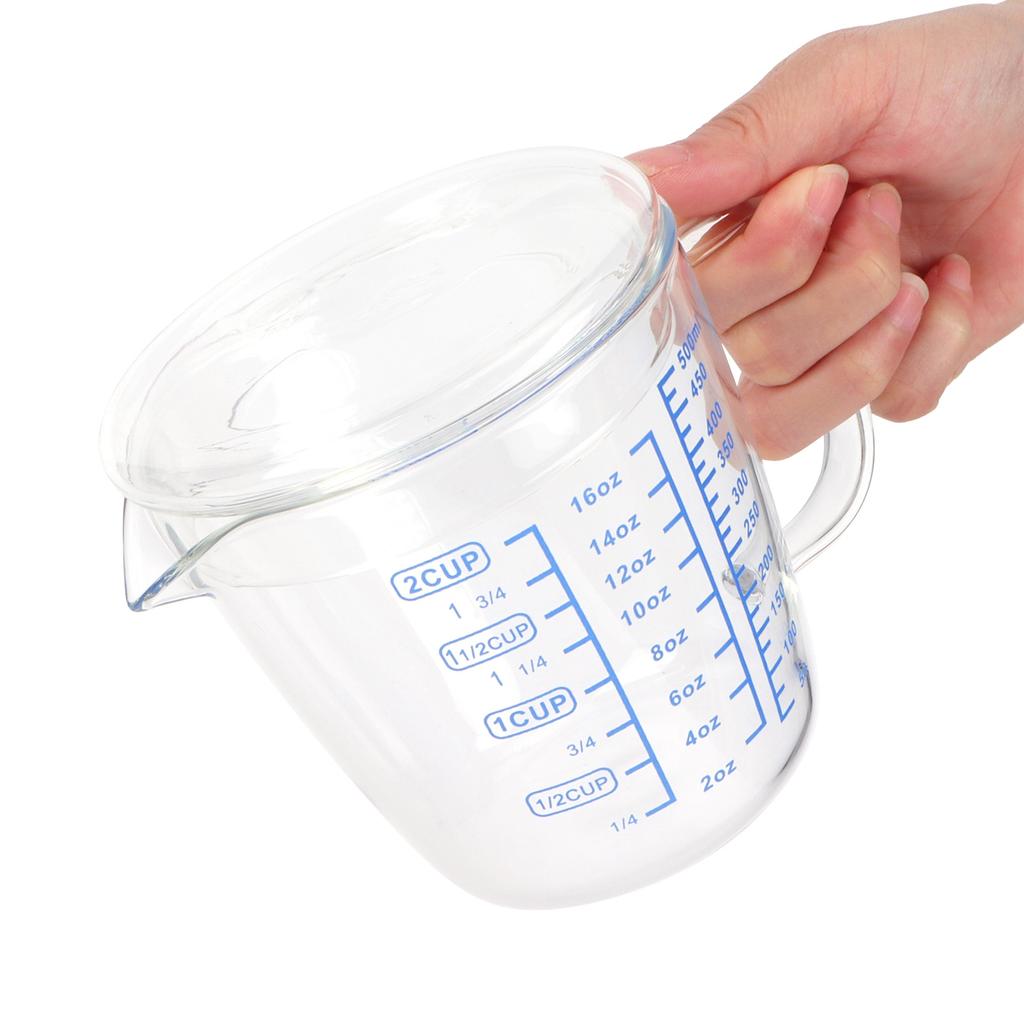 Heat Resisting Glass Measuring Cup Milk Scale Measuring Jug with Lid Kitchen Utensil(500ml )