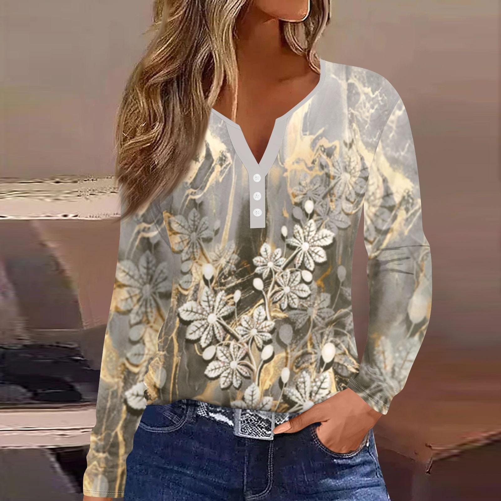 

Женская модная повседневная футболка с v-образным вырезом и длинным рукавом с декоративными пуговицами, топ S хаки