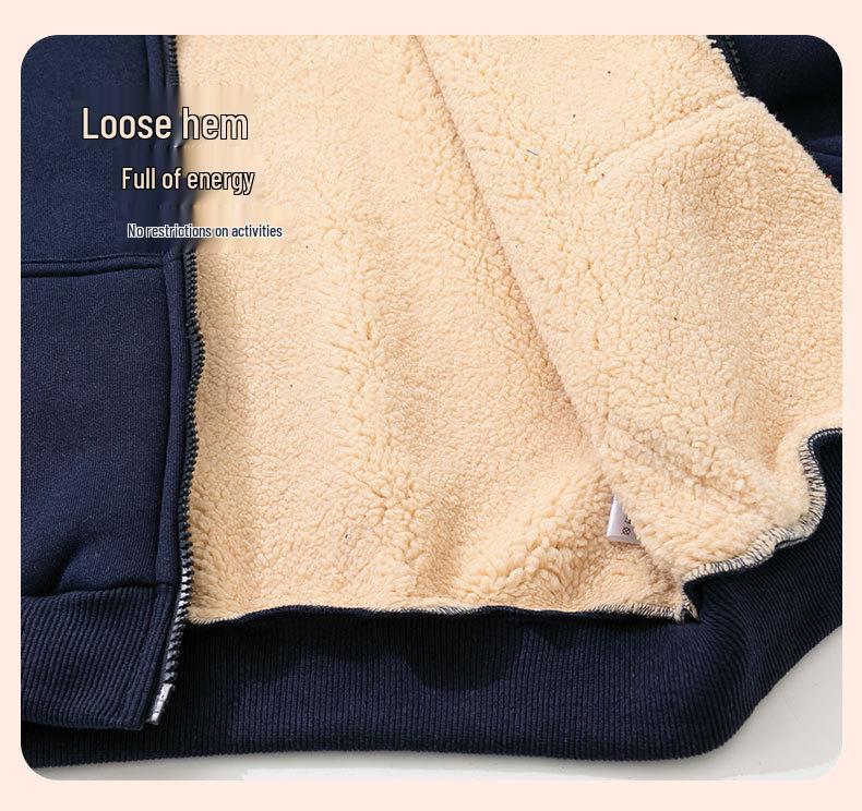 Kids' Lambswool Fleece Hoodie - Fashionable Solid Color Cardigan for Girls and Boys, Warm for Autumn/Winter