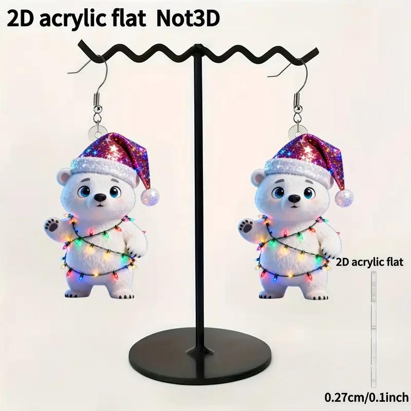 Christmas Polar Bear Earrings with Lights - Cute Acrylic Design
