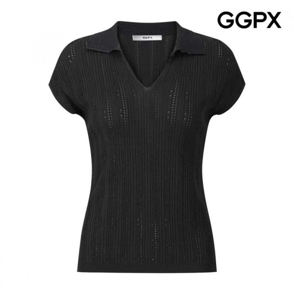 Ggpx New York V Neck Collar Summer Punching Knit Gq5kp013f Braun/F