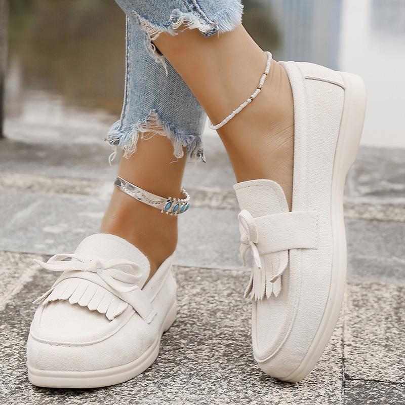 Mode Retro Quaste Schleife Ballerinas Schuhe Damen Einfarbig Wildlederimitat Flache Schuhe Frau Verschleißfest Übergröße 36-43 Freizeitschuhe Dame