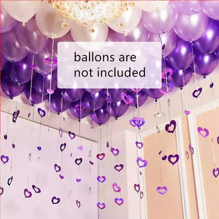 100Pcs/Set Balloon and Thread Pendant Hollow Heart-shaped Sequins Wedding Decoration DIY Birthday Party Paper Garland Streamers