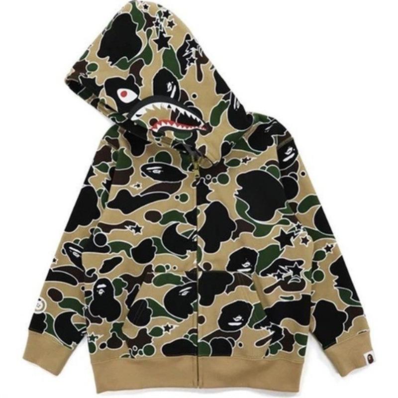 2024 Shark Head 3D Print Hoodie for Men & Kids - Camouflage Zip-Up Sweatshirt