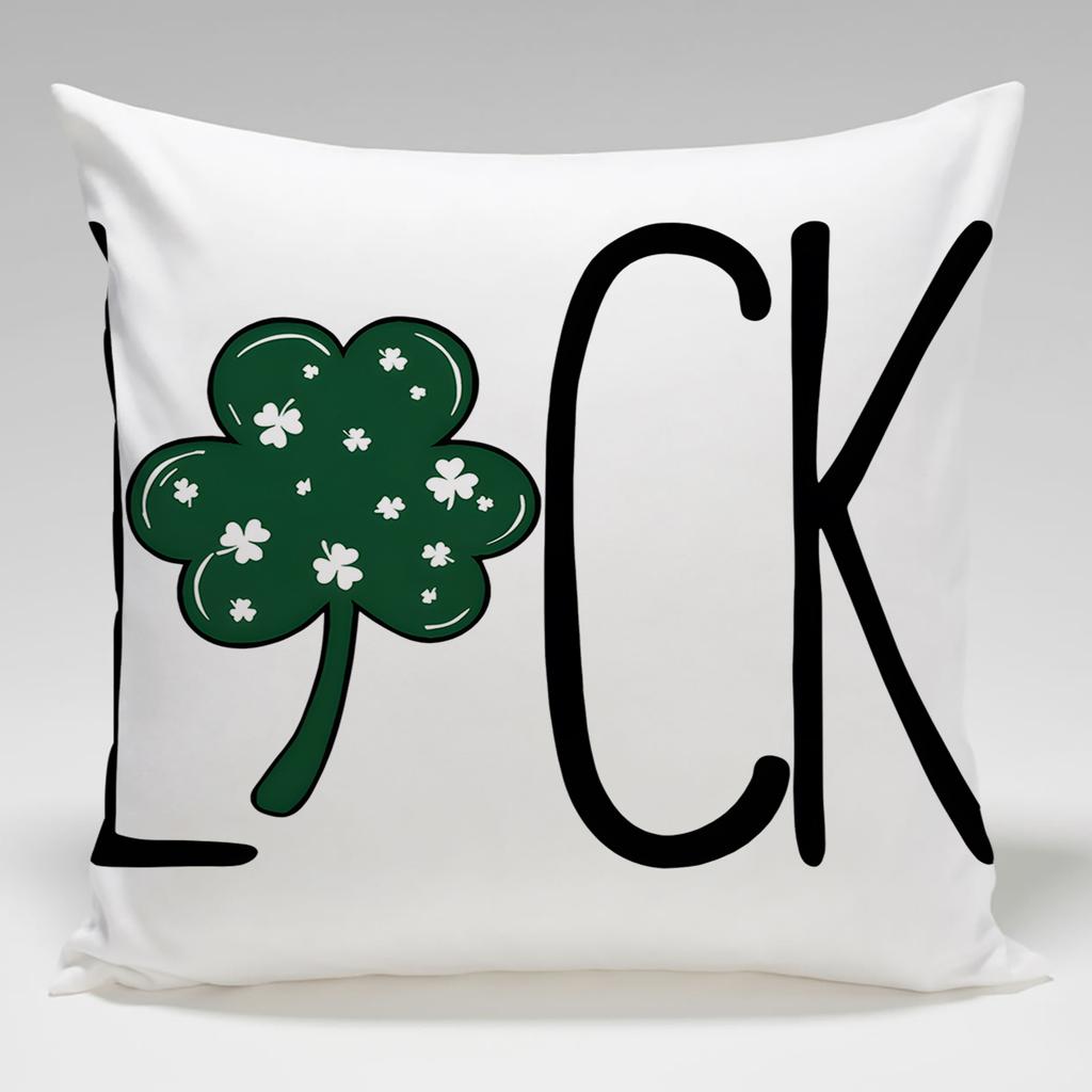 St. Patrick'S Day Four-Leaf Clover Throw Pillow Cover With Short Plush Print For Living Room Sofa Decoration Cushion Cover
