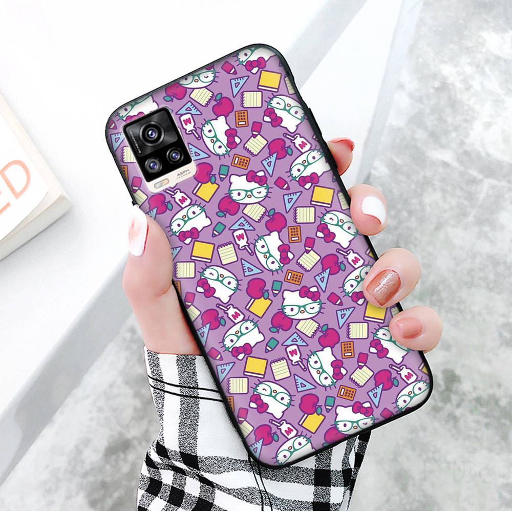 H-8 Schöne Hello Kitty Schwarze Sofe-Hülle für iPhone 16 15 Plus 14 13 Mini 12 11 Pro 8 6 6S SE 5 XR XS Max Realme C30 C33 C32 9I VIVO V29 V27 V23 Y36