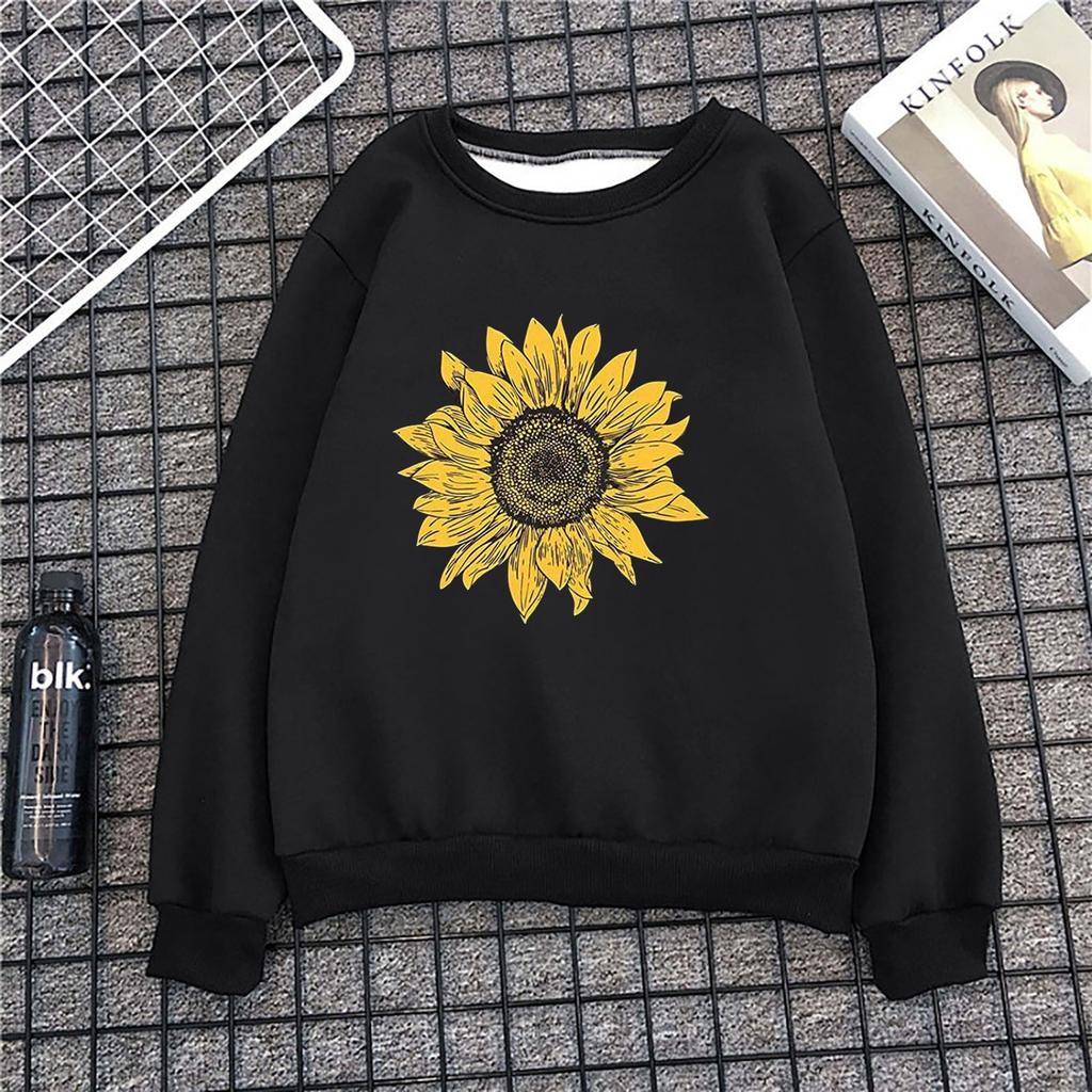 Women's Fashion Casual  Print Round Neck Sweater Loose Sports Tops Pullover