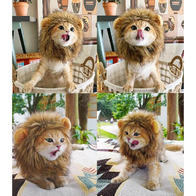 Lion Mane Wig for Cat Costume Pet Adjustable Washable Comfortable Fancy Lion Hair Cat Clothes Dress for Halloween Christmas Easter Festival Party