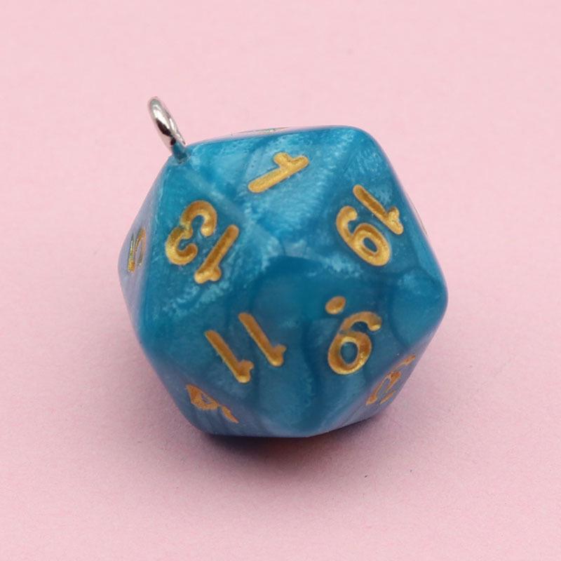 20-Sided Pearl Acrylic Dice Shaker Bag Keychain Pendant for DIY Jewelry