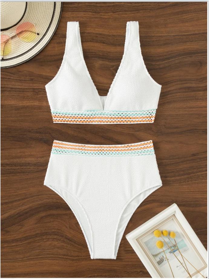 New swimsuit solid color split swimsuit women bikini high waist bikini beach vacation