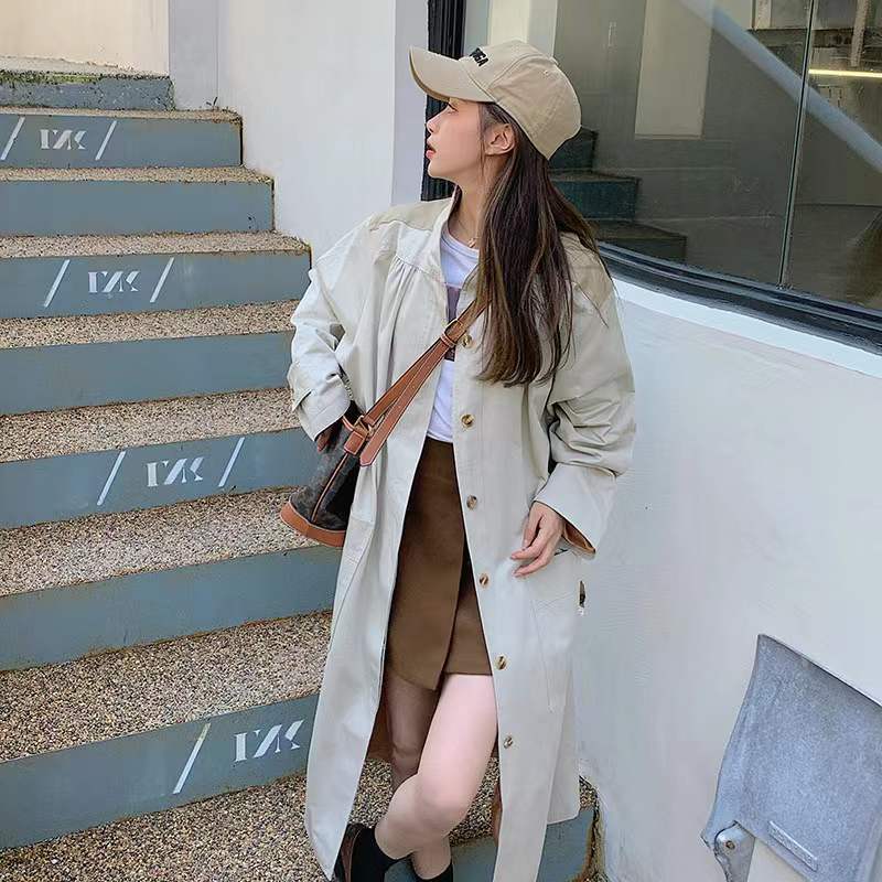 Women Fall New Stand-up Collar Design, Loose, Slim, Casual Temperament, Mid-length Windbreaker Jacket for Women