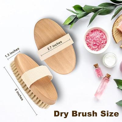 Natural Bristle Dry Body Brush for Lymphatic Drainage and Blood Circulation, Exfoliating Brush with Hand Strap for Wet and Dry Use