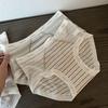 3Pcs Mid Waist Stripe Letter Briefs Ultra-thin Underwear for Women Mesh Seamless Panties  Gifts