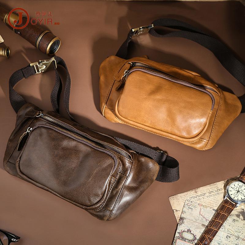 Borsello da Petto da Uomo in Pelle Crazy Horse Multifunzionale Borsa a Vita per Cellulare Borsa a Tracolla in Pelle da Uomo Borsa da Uomo Casual di Tendenza
