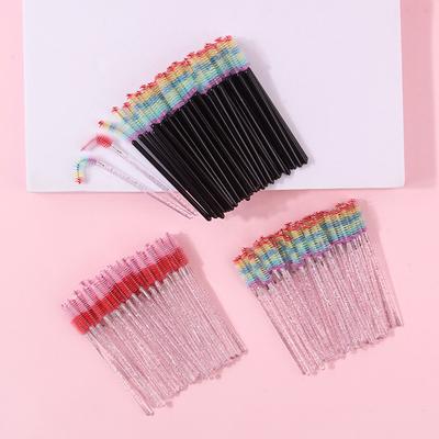 50 Stücke Wimpernbürste Einweg Augenbrauenbürsten Regenbogen Mascara Zauberstab Applikator Wimpernverlängerung Kosmetik Make-Up-Tools