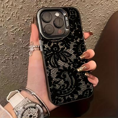 Black Lace Design MD Phone Case for iPhone 17 16 15 14 Plus 13 12 11 Pro Max Shockproof And Anti-Slip Phone Protector Case Cover