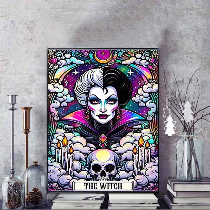 Disney 5D DIY Diamond Painting Cruella Dark Neon Tarot Style Illustration Full Round Diamond Mosaic Cartoon Dog Embroidery Art Painting Home Decor