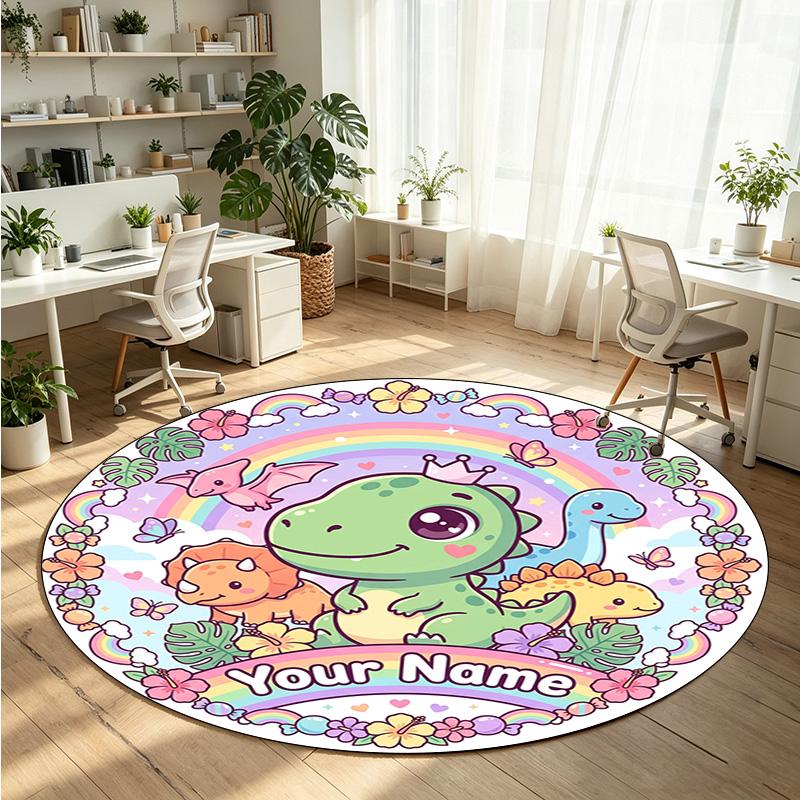 Wild Animals (379) Theme Round Crystal Velvet Rug Custom Name Text Personalized Floor Mat Home Decor Non Slip Crystal Carpet