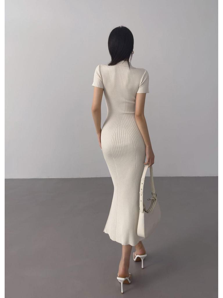 Royal Style Knitted Fishtail Dress: Women's Slim Polo, Short-Sleeve, Autumn/Summer