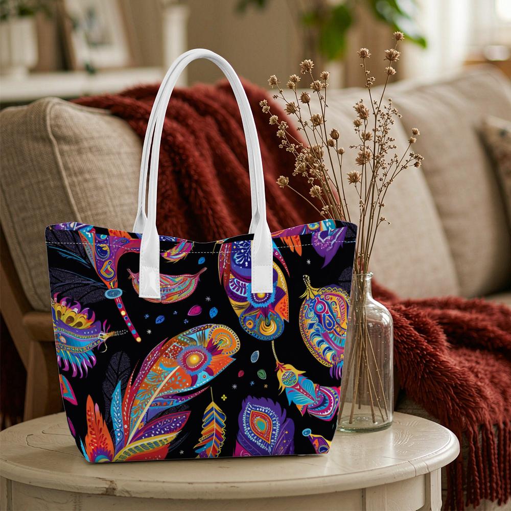 Bohemian Ethnic Pattern Tote Bag Stylish Lightweight Daily Shoulder Bag Casual Vintage Portable Shopping Bag